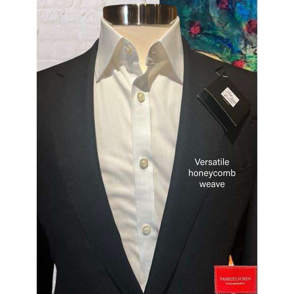 New Samuelsohn Blazer 40R Solid Black Sport Jacket Honeycomb Super 130s - Picture 2 of 16